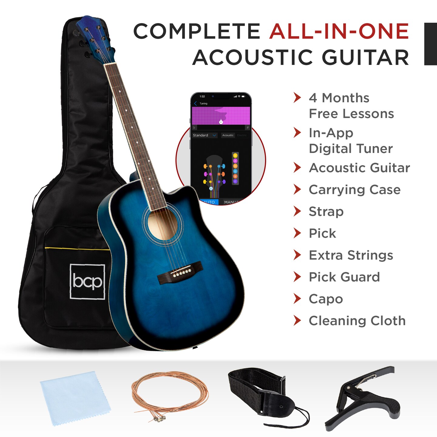 Best Choice Products 41in Full Size Beginner Acoustic Guitar Set with Case, Strap, Capo, Strings