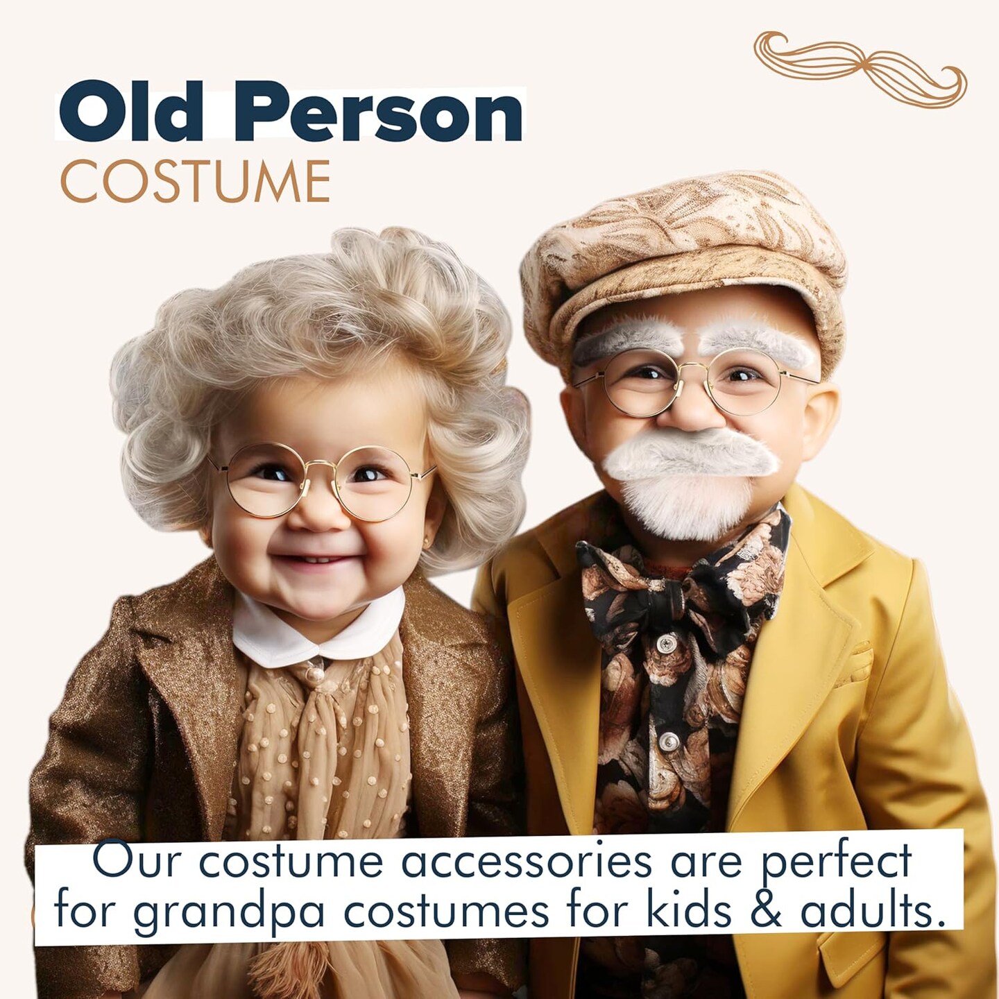 4E&#x27;s Novelty Old Man Costume for Boys - Stick on Mustache, Eyebrows and Glasses - 100 Day of School Old Man Costume, Grandpa Costume Accessory Kit