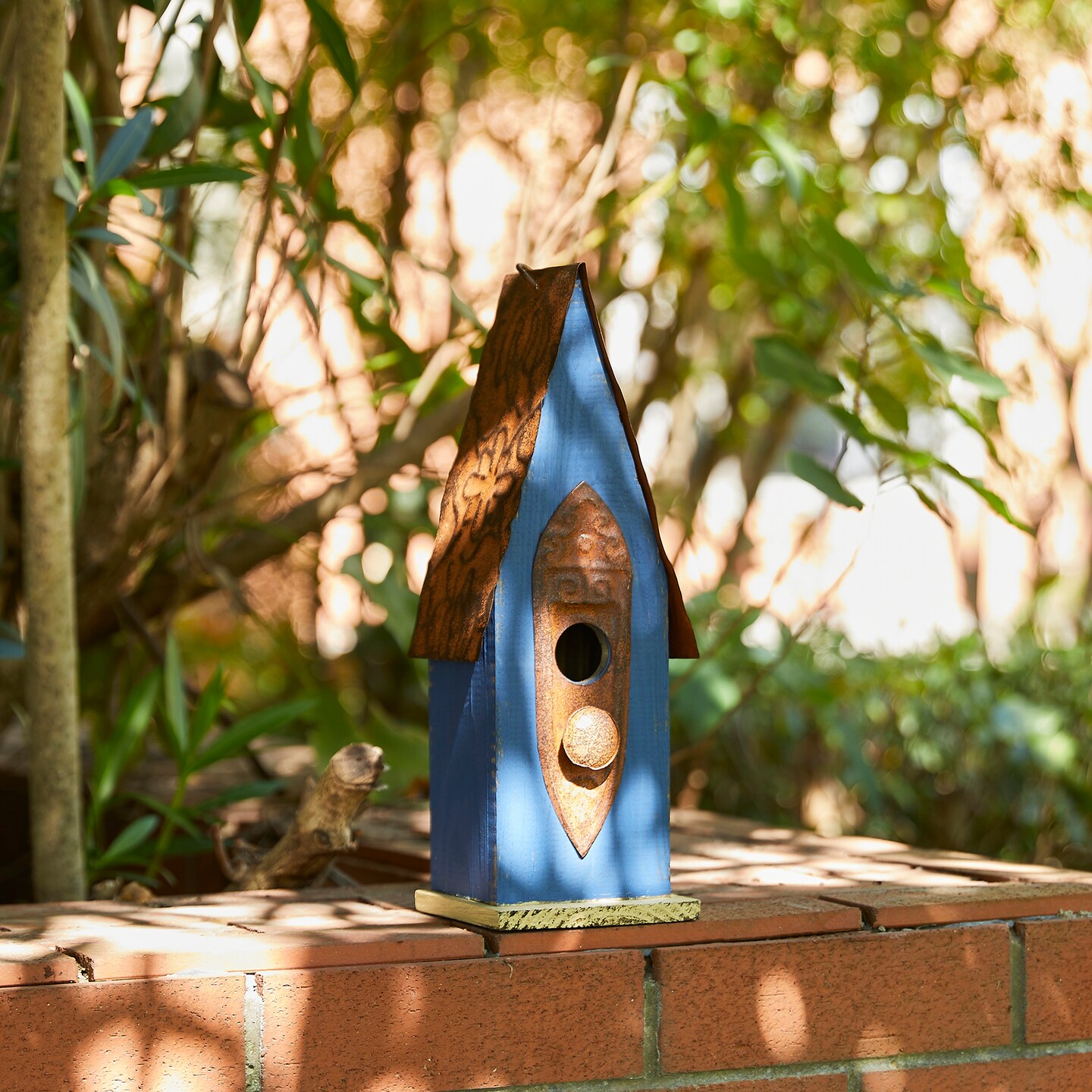 Set of 2 13.25''H Distressed Solid Wood Slim Cottage Decorative Outdoor Garden Birdhouse