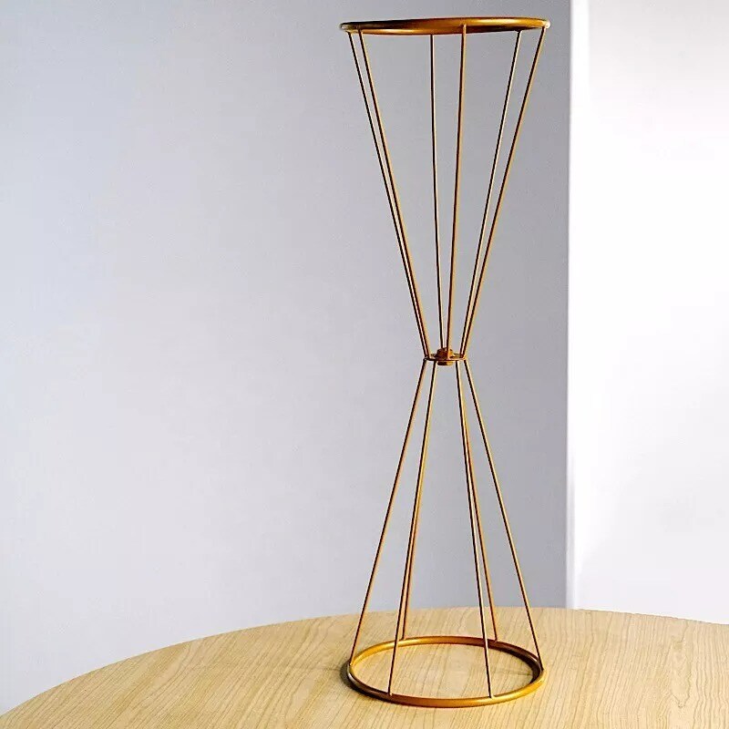 27-Inch Reversible Gold Geometric Metal Flower Stand Centerpiece Pedestal Party