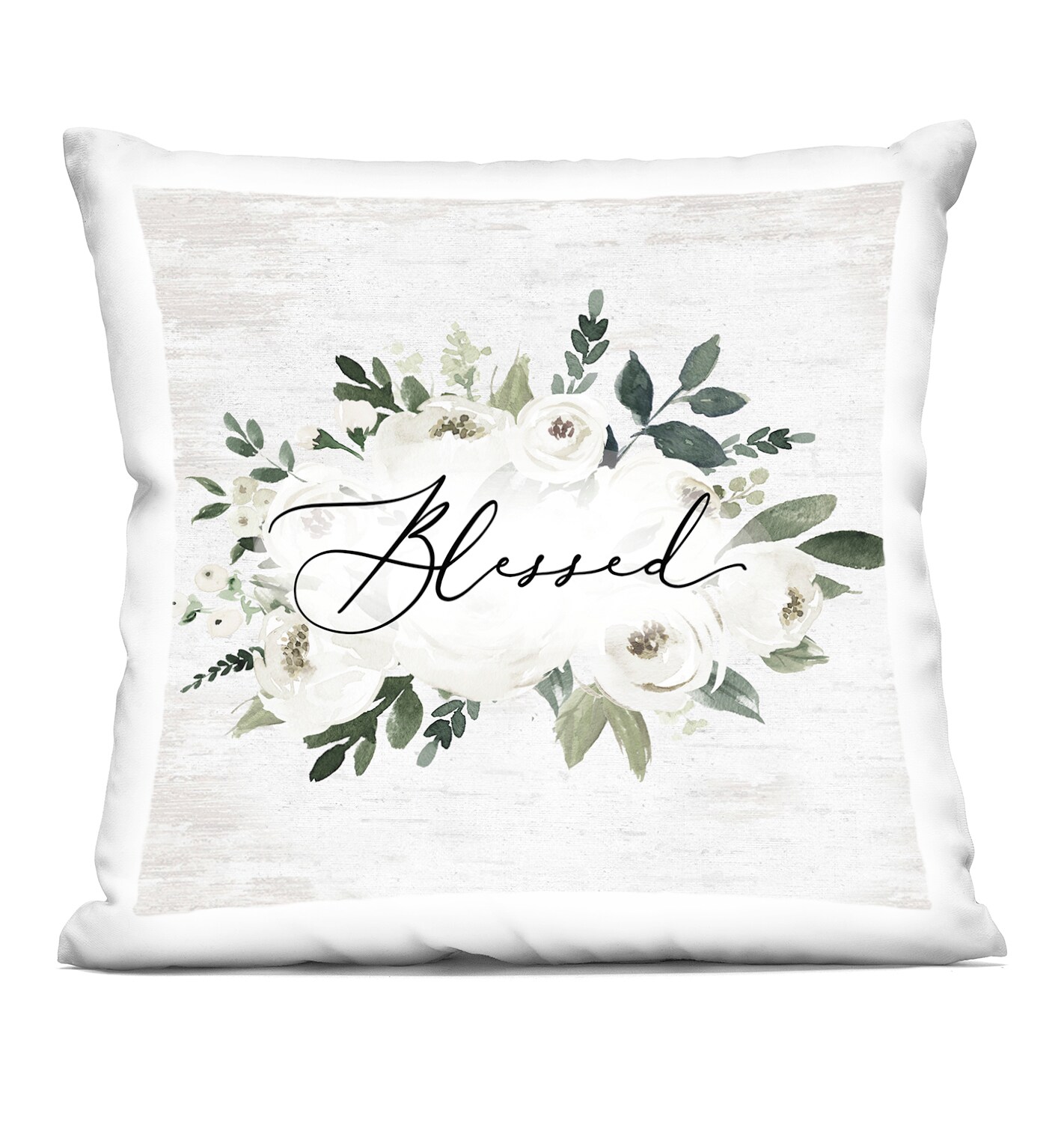 Blessed &#x26; White Roses Design by Lettered and Lined Throw Pillow 