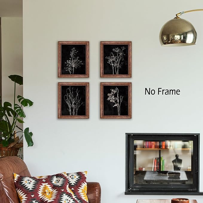 Black Flowers Plant Wall Art Decor Set of 4 - Vintage Botanical Neutral Floral Artwork Poster Prints Decor Modern Rustic Wall Art for Bedroom Home Decorations - 8&#x22;x10&#x22; Unframed