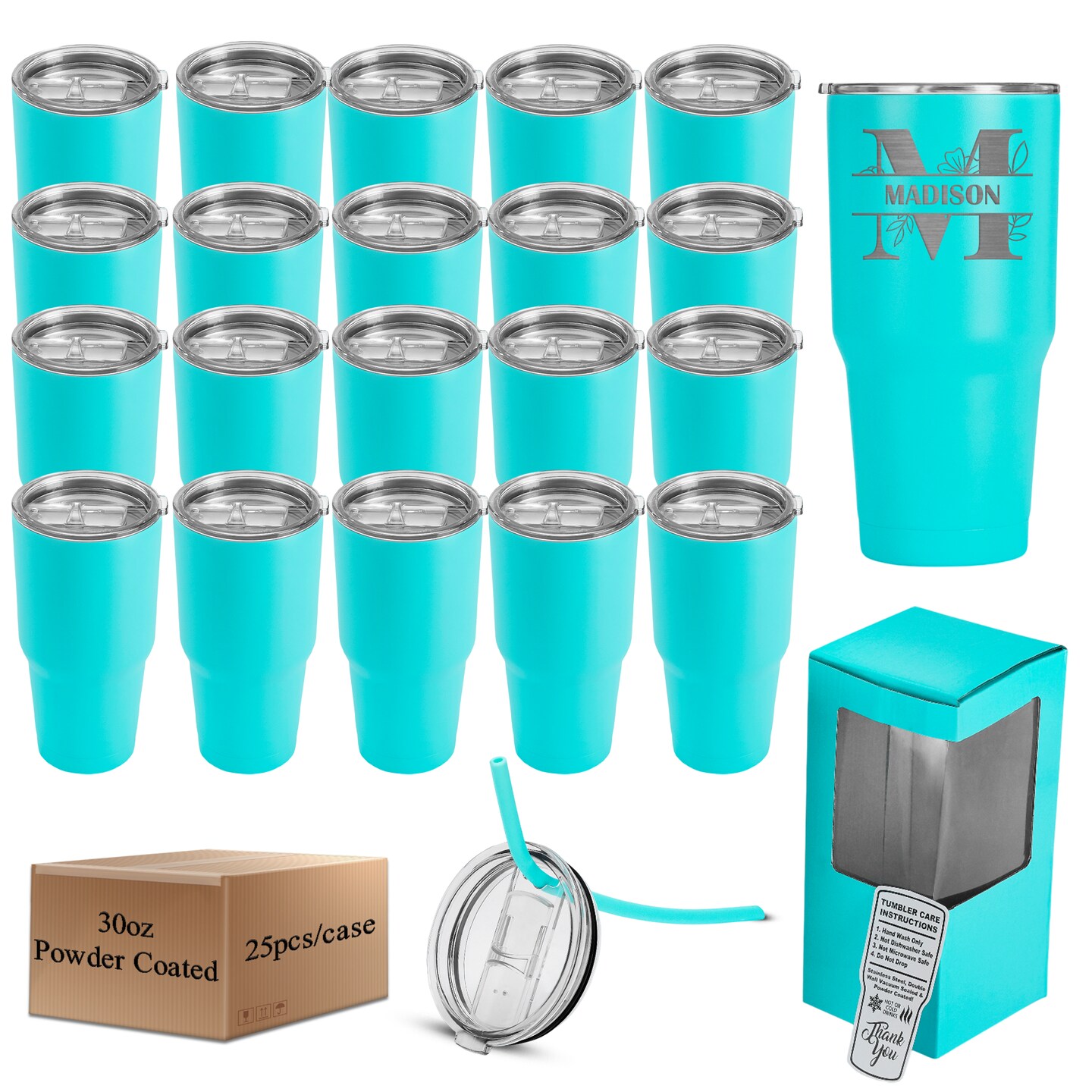 Makerflo 30 oz Powder Coated Tumbler and Handle Sold Separately, Includes a Sliding Splash &#x26; Leak Proof Lid, Ideal for Craft and Personalization (Laser Engraving, UV DTF, Epoxy, and Vinyl)