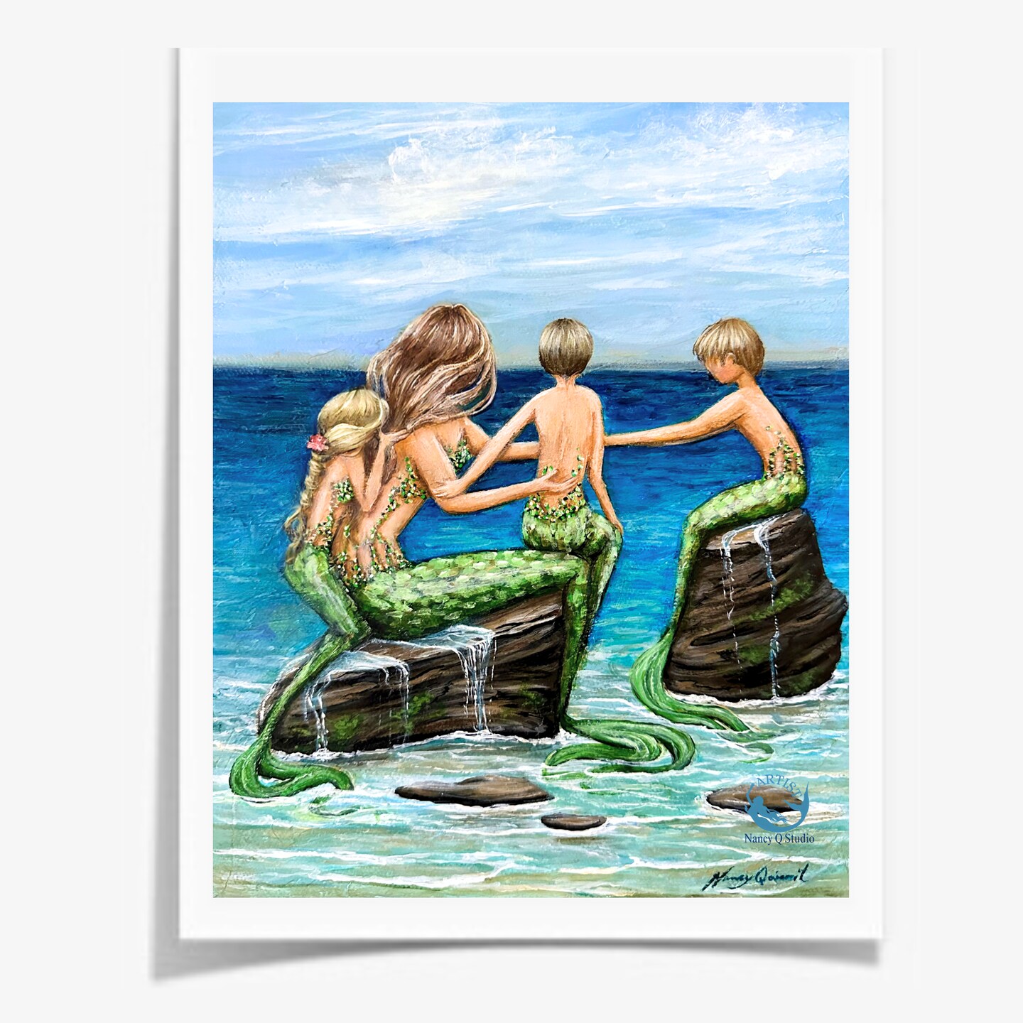 Copy-Mother two daughters mermaid wall art print made from painting | MakerPlace by Michaels for Free Printable Mermaid Wall Art