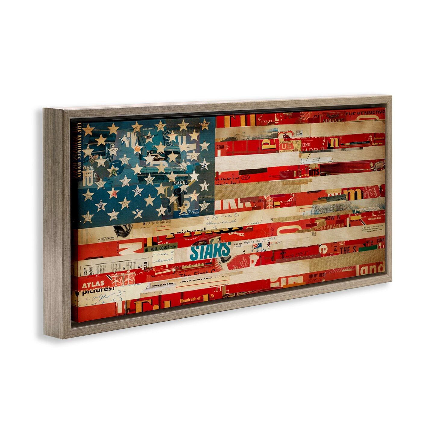 Stupell Industries Patriotic Collaged Flag Framed Floater Canvas Wall Art Design by Kelsey Hochstatter