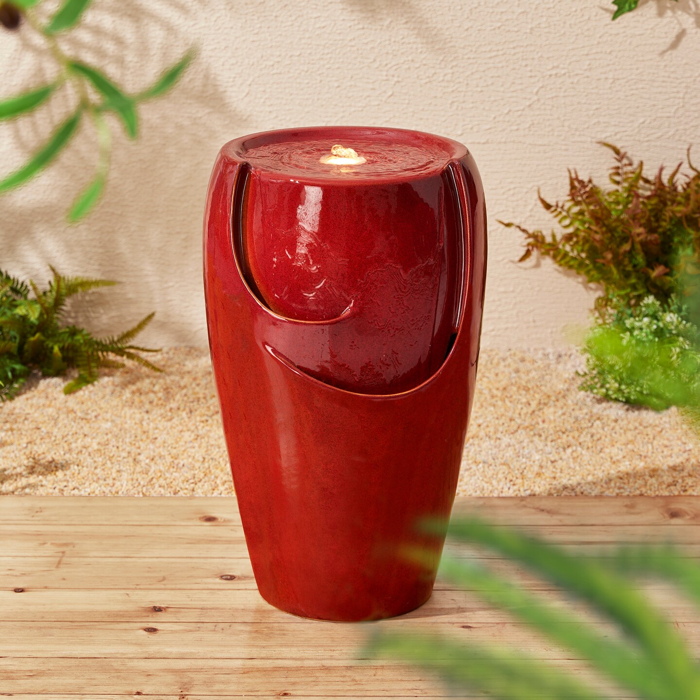 21.25&#x22;H Ceramic Pot Outdoor Fountain with LED Light, Includes Pump, Multiple Colors
