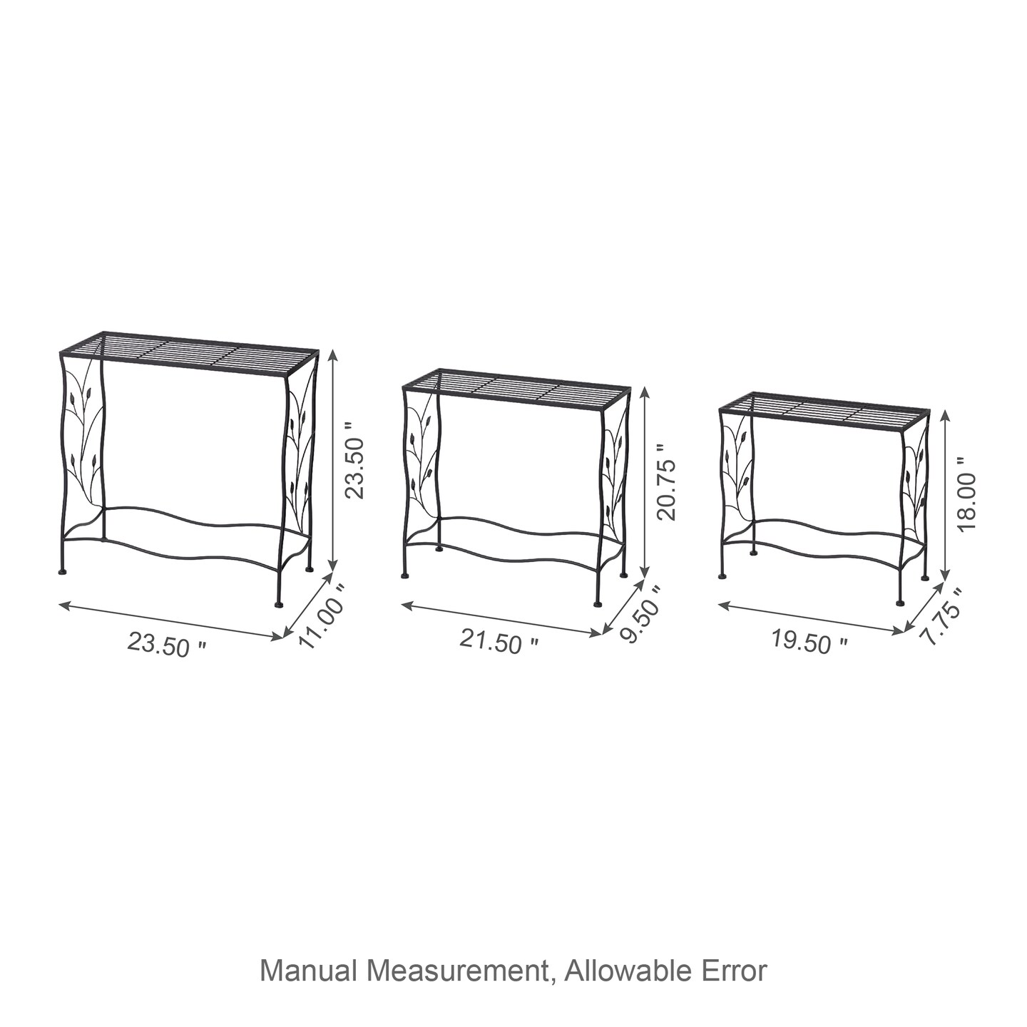 Set of 3 Rectangular Nesting Black Metal Plant Stand