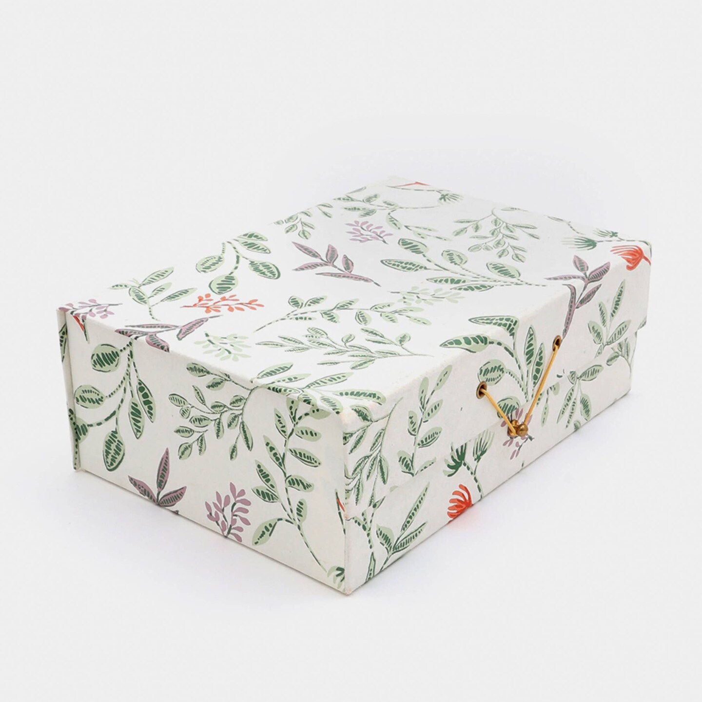 Handmade paper &#x26; Cardboard Rectangular Gift Box in Off white/Green - 11 X 4 Inch