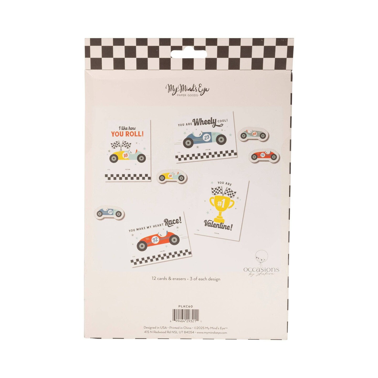 RACE CAR VALENTINES CARD &#x26; ERASER SET