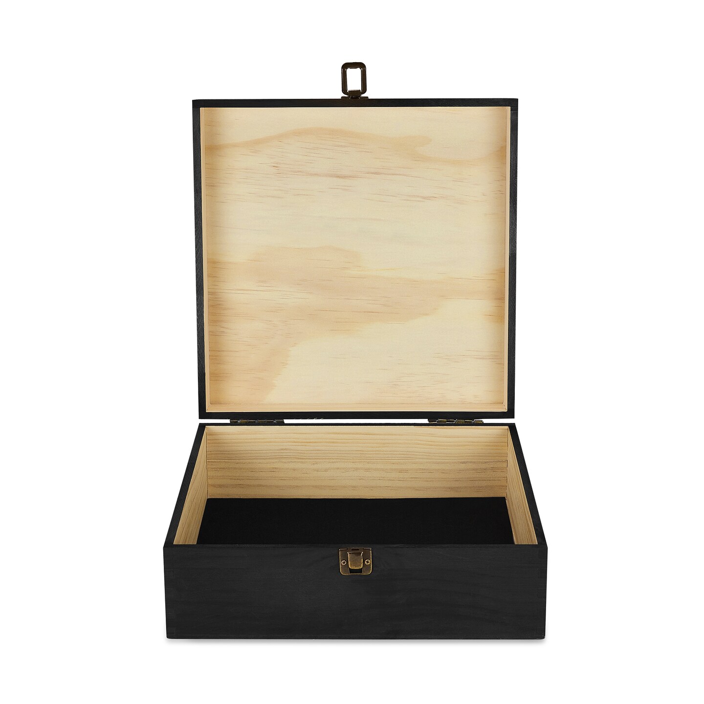 Makerflo Large Pine Wood Memory Box with Black Felt Inside and Hinged with Clasp of Front, Keepsake Wooden Box Ideal for Craft and Personalization (Laser Engraving, Epoxy, UV DTF, and Vinyl)
