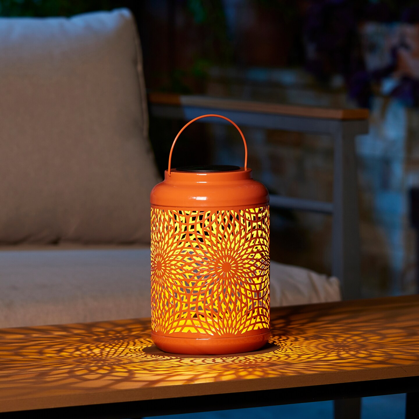 Set of 2/4 8.75&#x22;H Metal Cutout Scrollwork Solar Powered LED Outdoor Lantern with handle