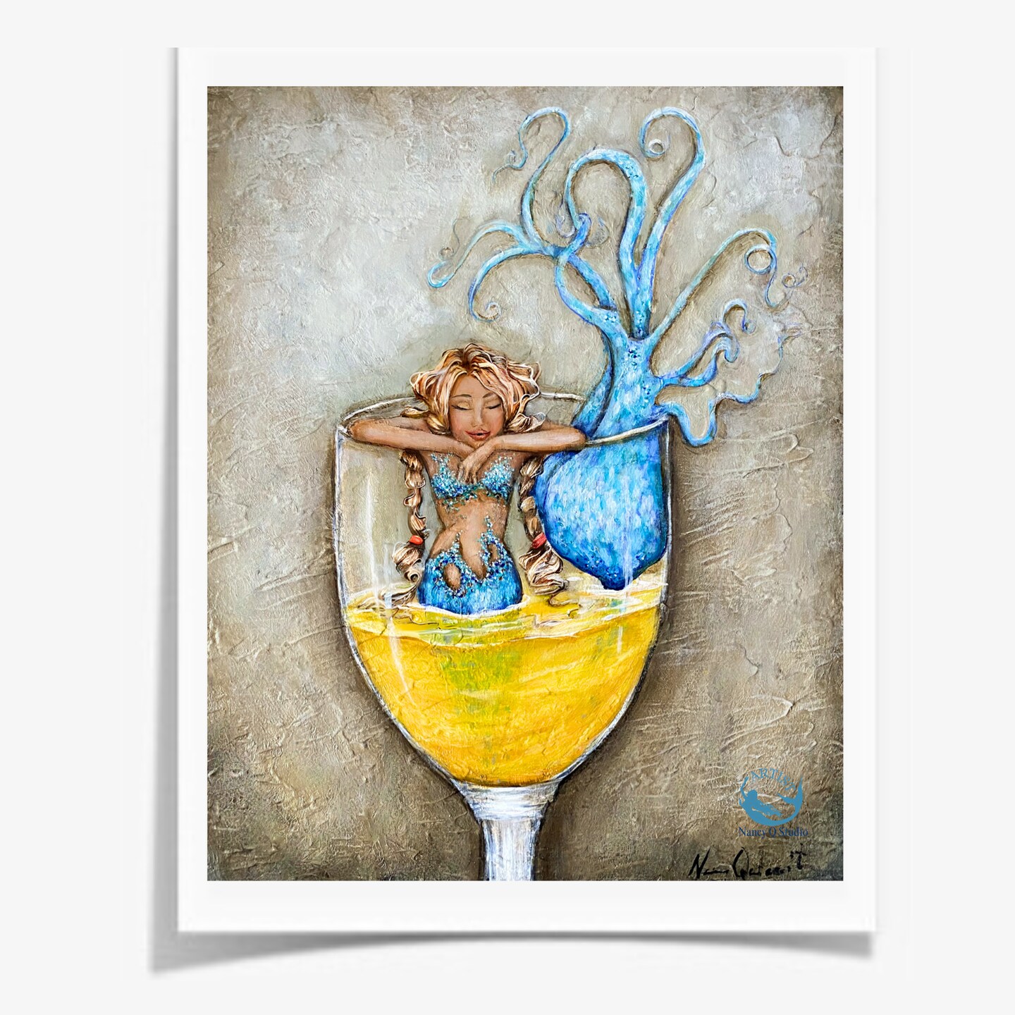mermaid in wine glass humor art print | MakerPlace by Michaels