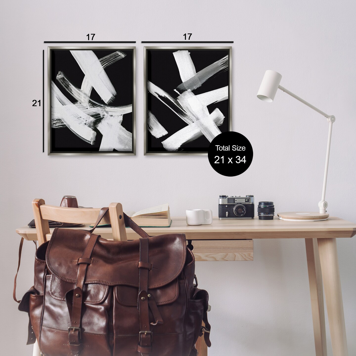 Stupell Industries Abstract Lines White on Black 2 pc Framed Floater Canvas Wall Art Set Design by Susan Jill