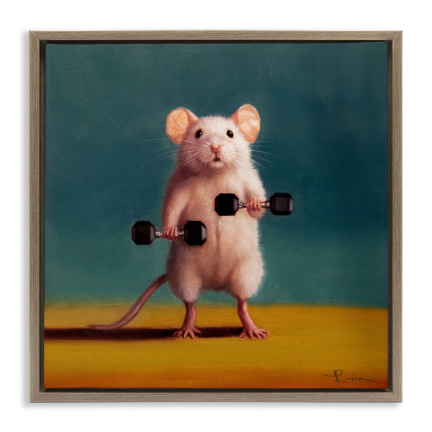 Stupell Industries Weight Lifting Mouse Framed Floater Canvas Wall Art Design by Lucia Heffernan