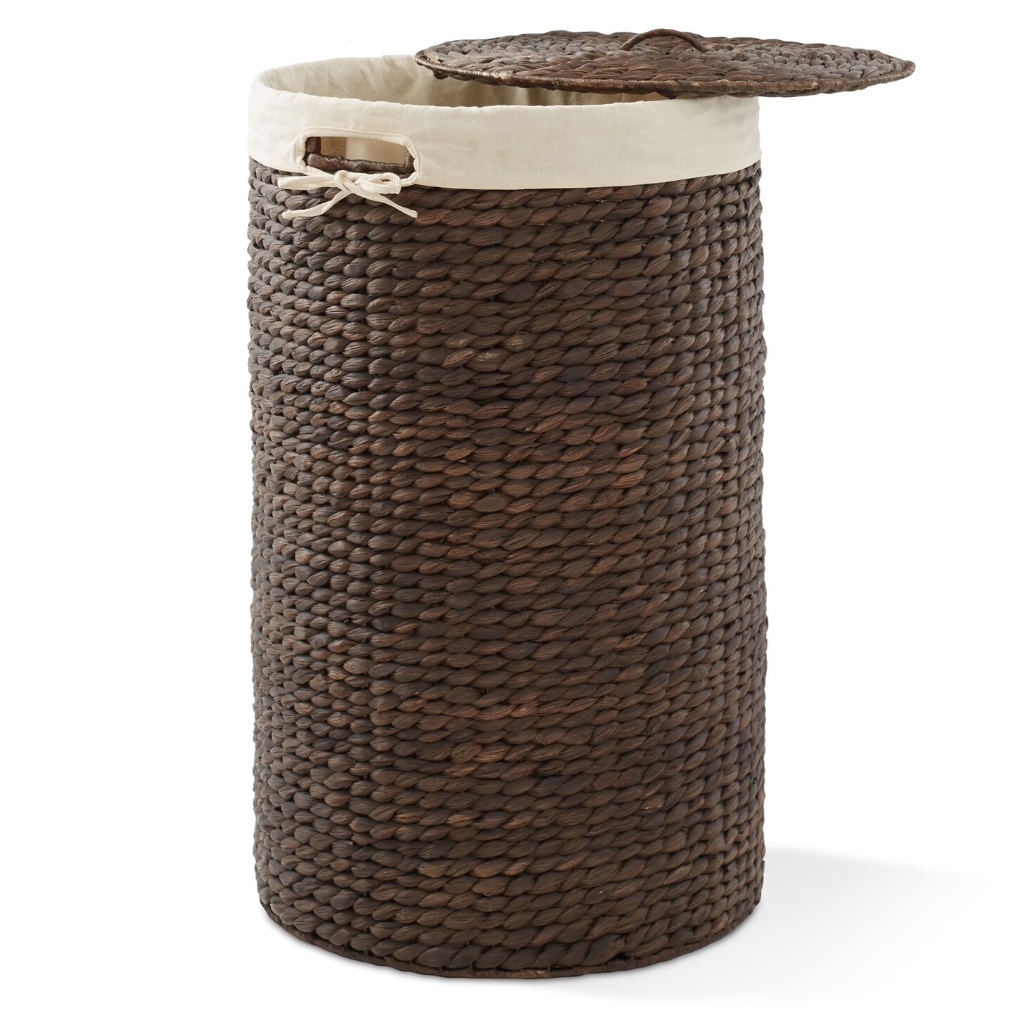 Casafield Round Laundry Hamper with Lid and Removable Liner Bag, Woven Water Hyacinth Wicker Laundry Basket for Clothes and Towels
