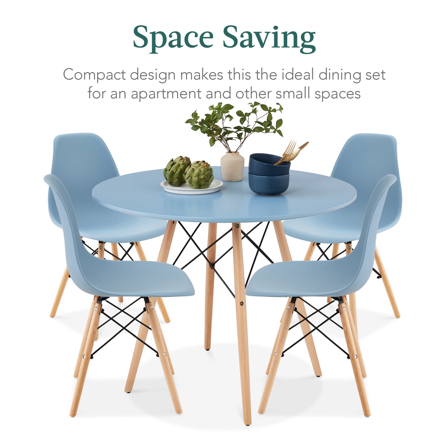 Best Choice Products 5-Piece Compact Mid-Century Modern Dining Set w/ 4 Chairs, Wooden Legs