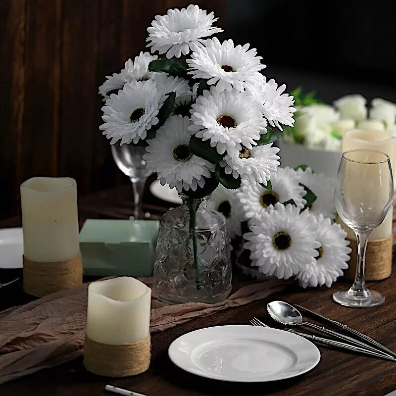 4 White 14&#x22; Faux Gerbera Daisy Bushes SILK ARTIFICIAL FLOWERS Party Decorations