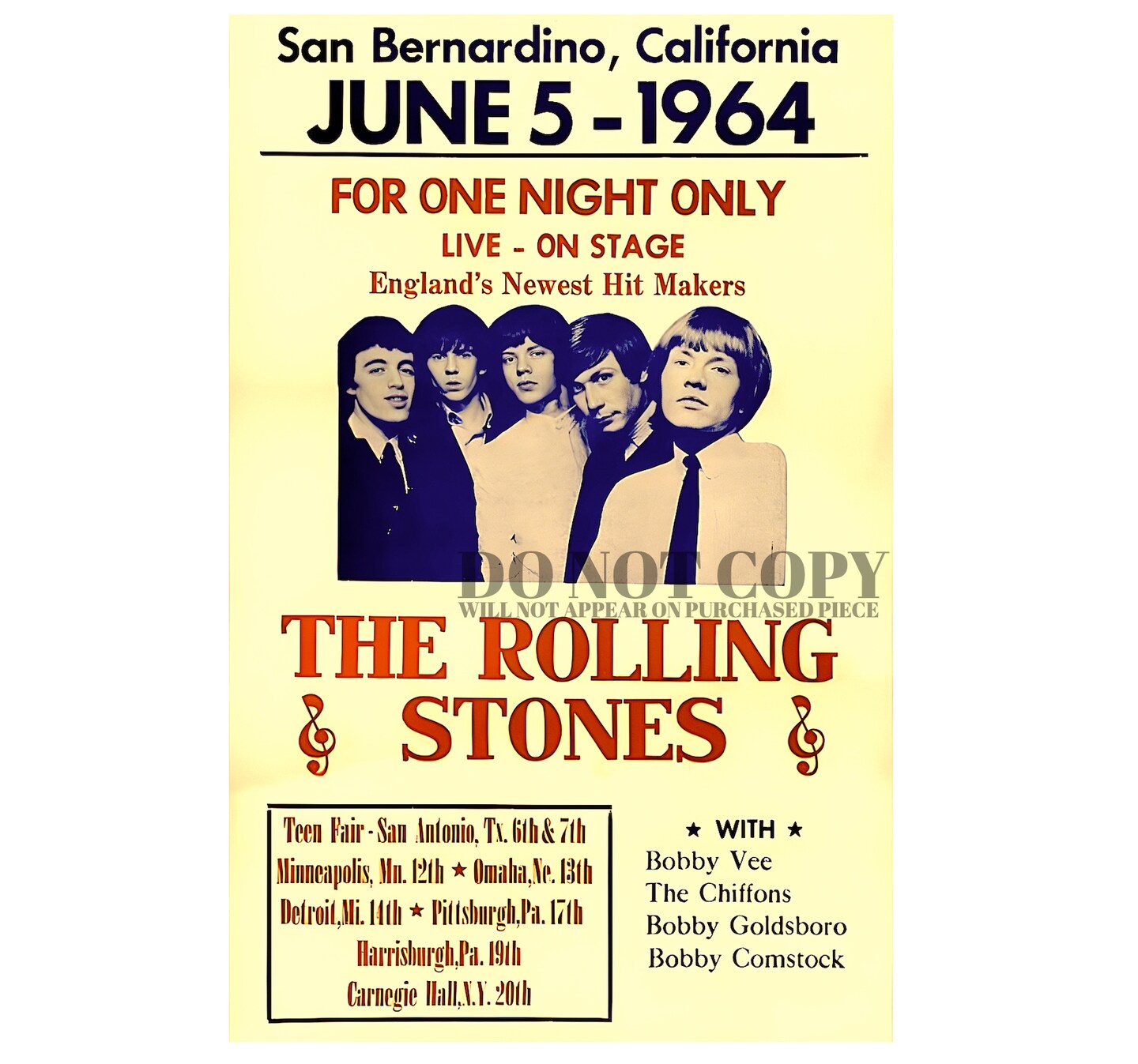 The Rolling Stones Poster 11 X 17 | Rare 1964 Live San Bernardino The Rolling Stones Poster 11 X 17 | Rare 1964 Live San Bernardino