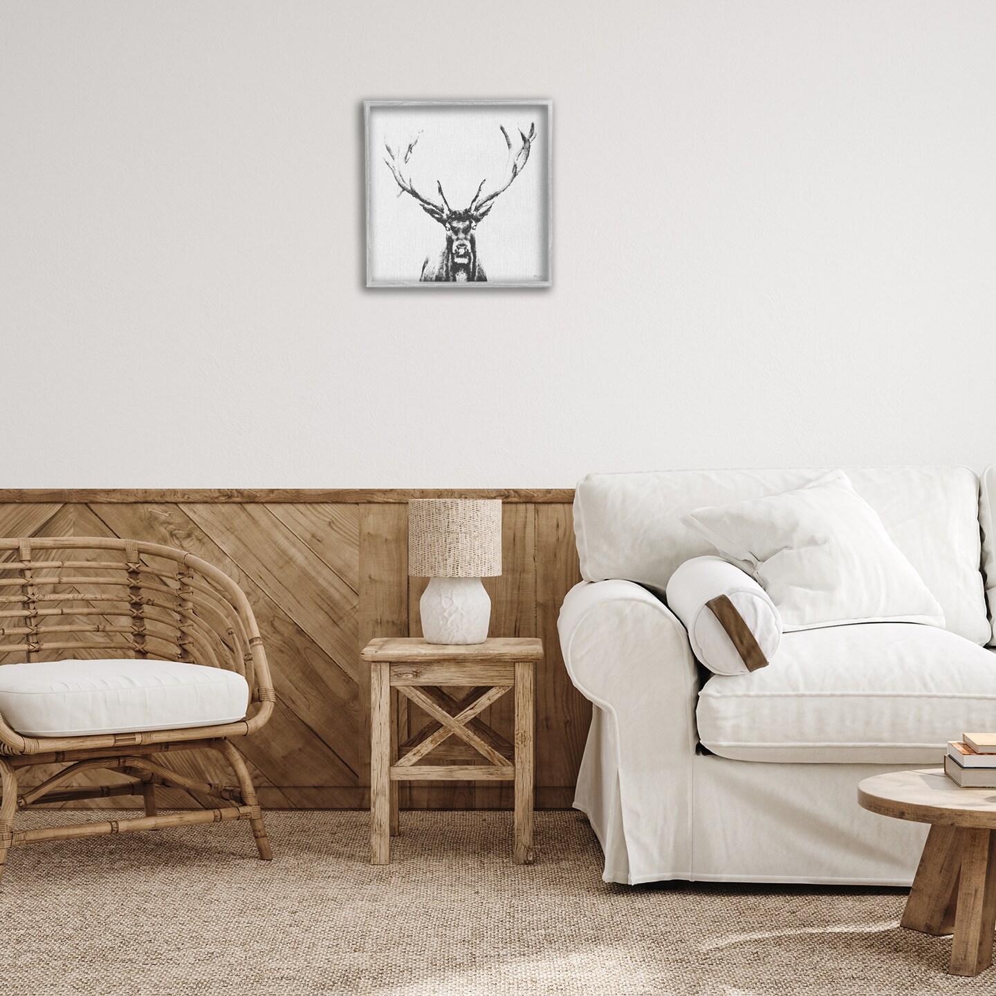 Stupell Industries Stag Sketch in Grey Framed Giclee Wall Art Design by Katrina Craven