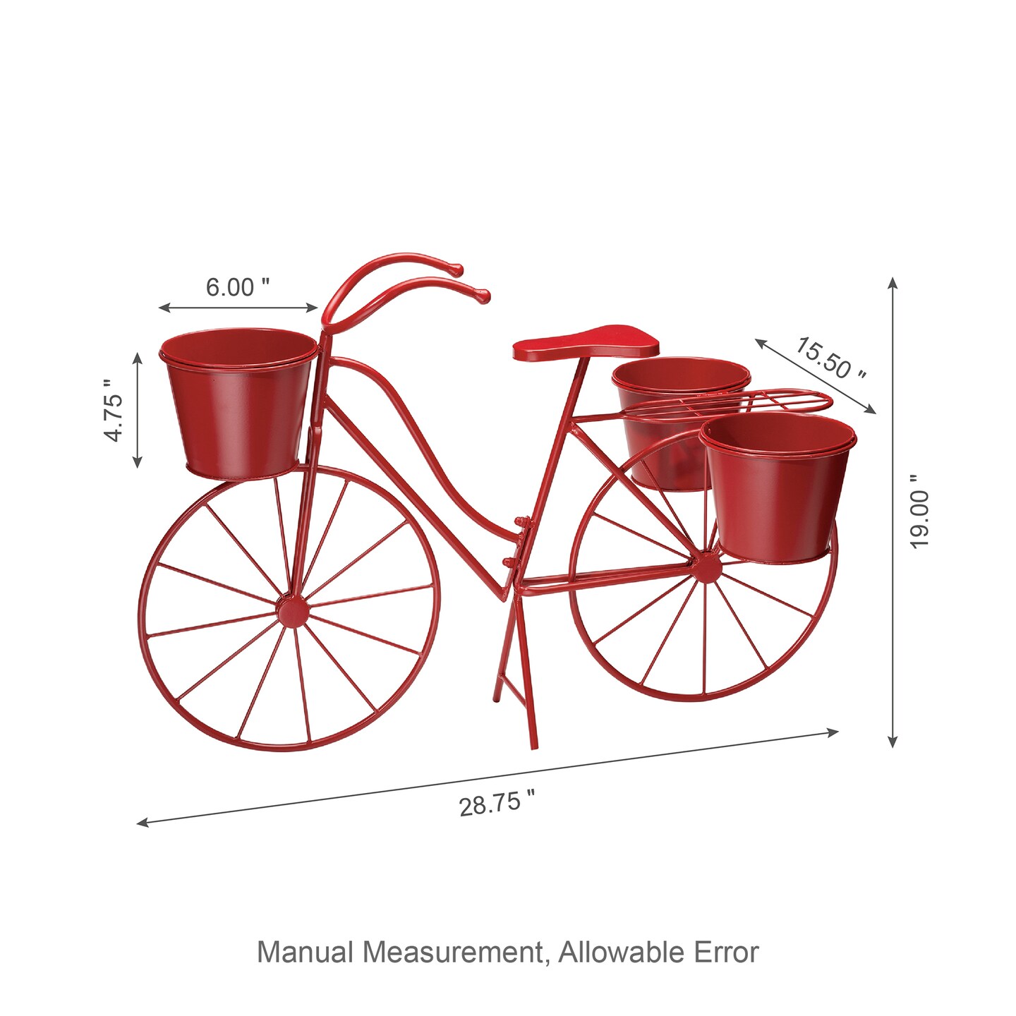 28.75&#x22;L Metal Red Bicycle Planter Stand