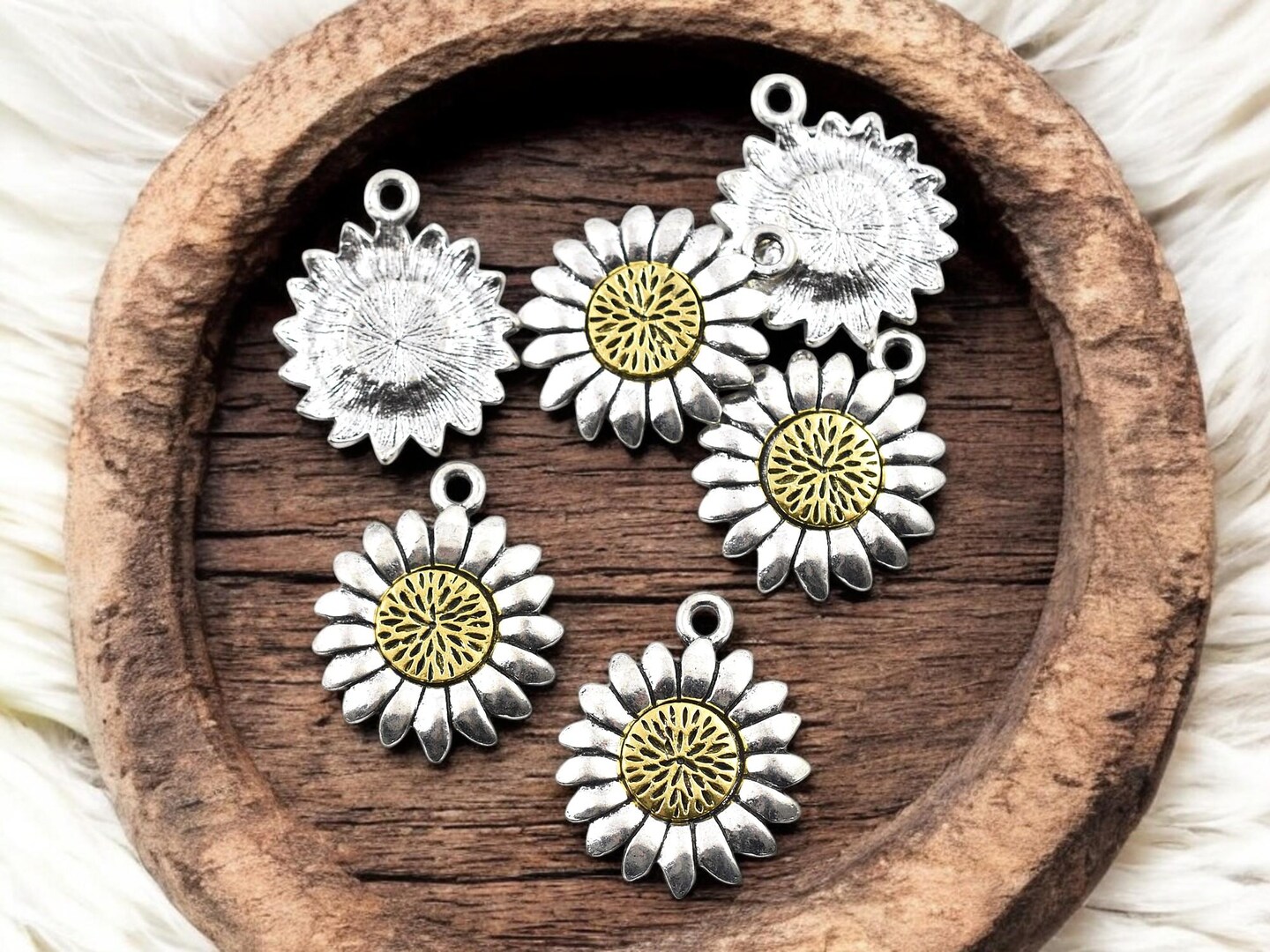 *10* 23x19mm 2 Tone Antique Silver/Gold Sunflower Charms