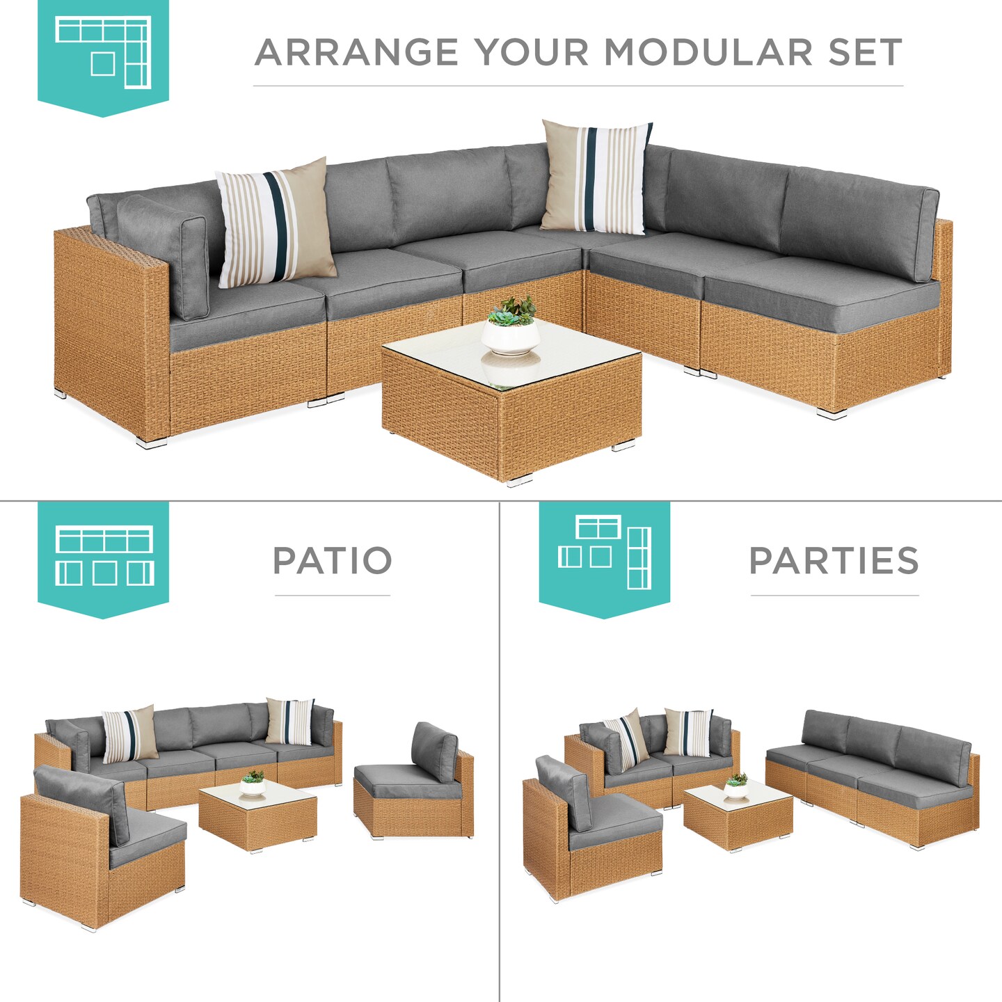 Best Choice Products 7-Piece Outdoor Modular Patio Conversation Furniture, Wicker Sectional Set