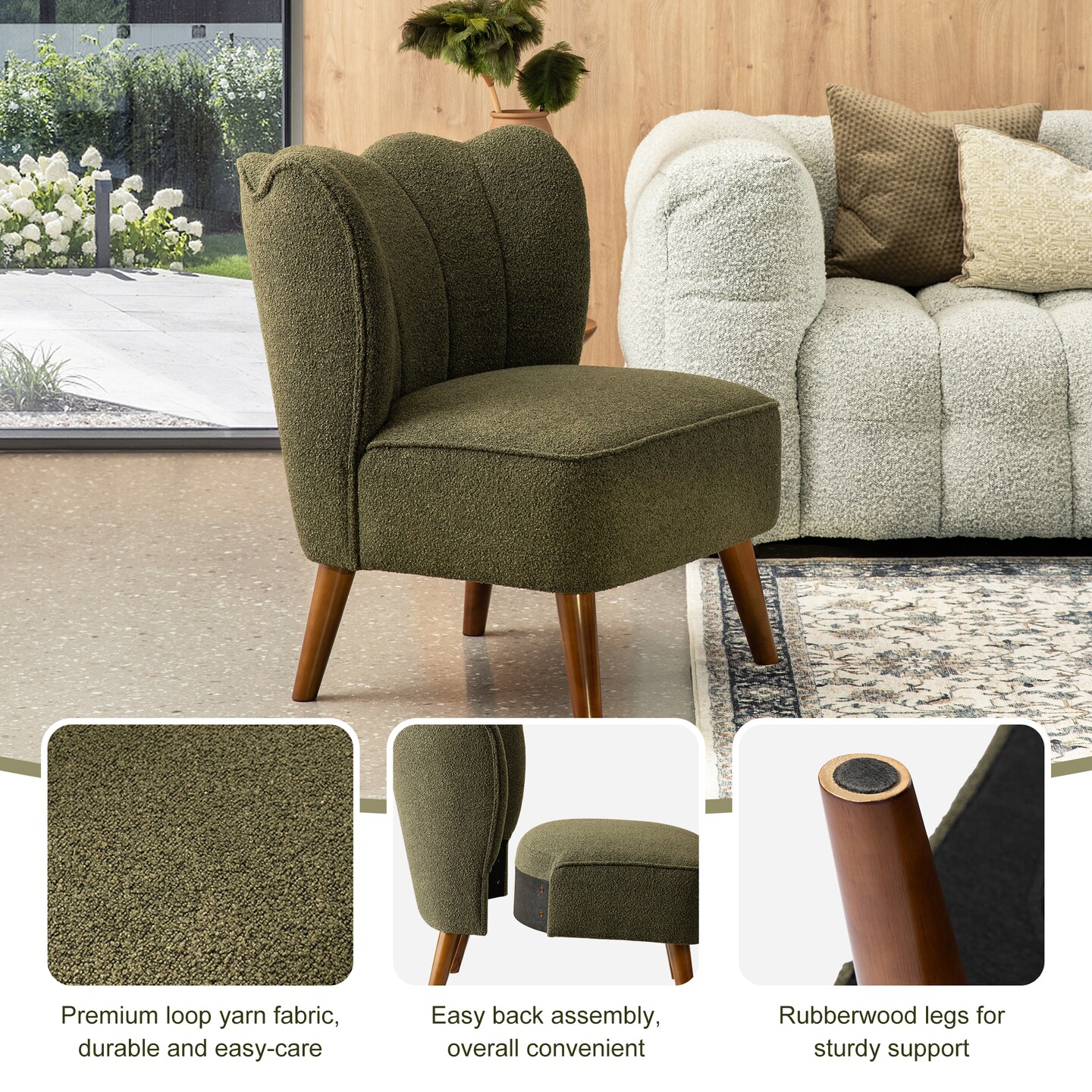 32.75&#x22;H Upholstered Tufted Accent Chair with Rubber Wood Legs