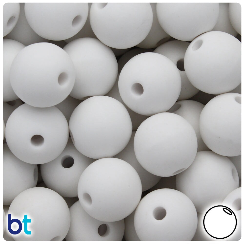BeadTin White Matte 18mm Round Large Hole Plastic Craft Beads (18pcs)