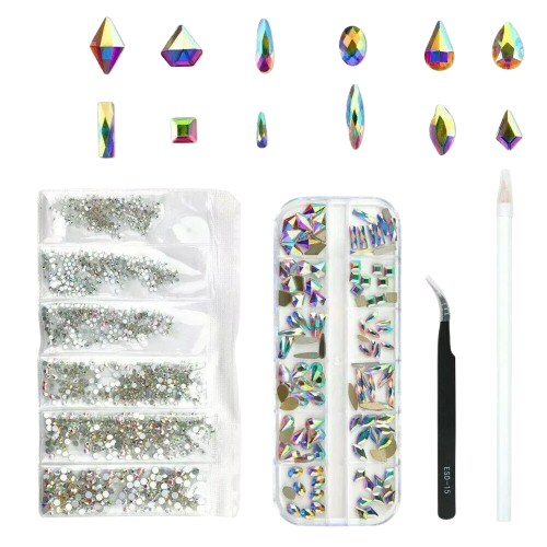 Mix Gems Rhinestones For Nail Art Craft +picking up pen+ stainless steel tweezer