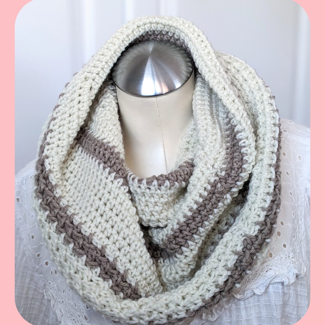 Handmade Crochet Cowl Scarf Infinity Scarf Off-white and Beige