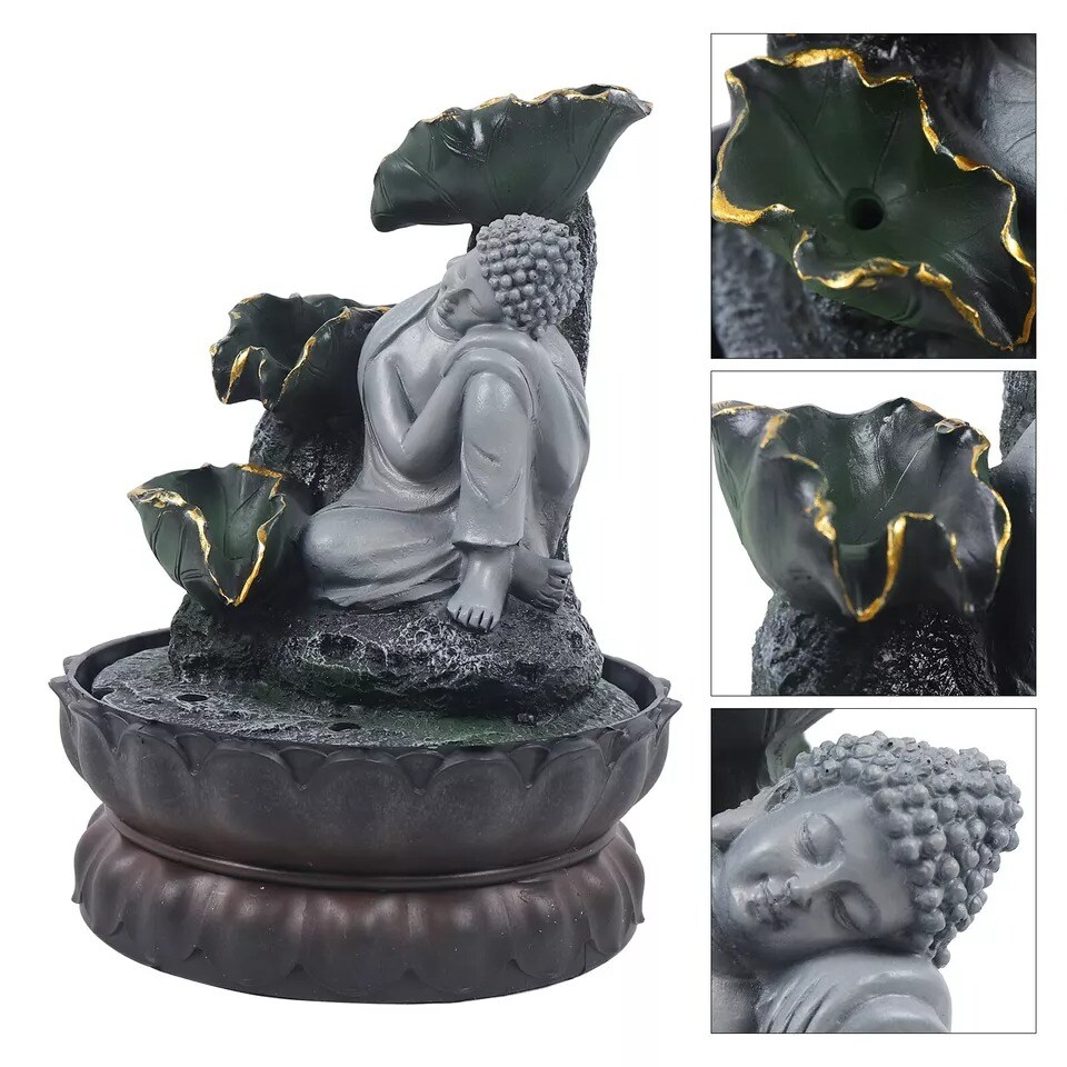 Buddhism Handmade Buddha Fountain Resin Statue with 4 Colors Lamp 110V