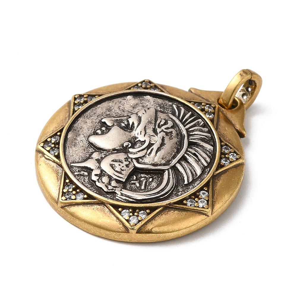 30x27mm Long Lasting Gold Plated Brass Micro Pave Cubic Zirconia Greek Coin Pendant
