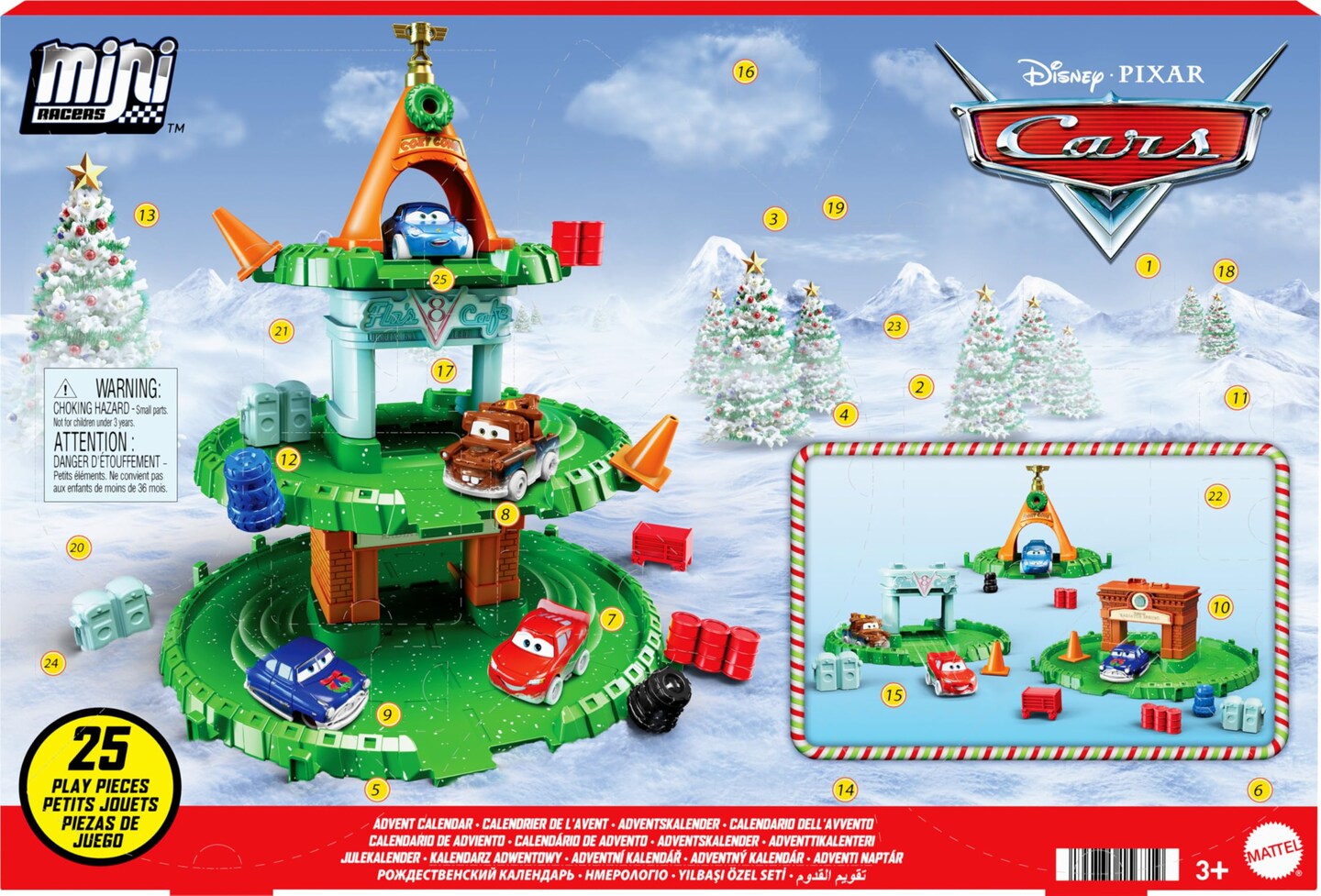 Mattel Disney and Pixar Cars Mini Racers Advent Calendar, 25 Surprises Include 4 Mini Toy Cars &#x26; Reconfigurable Playset