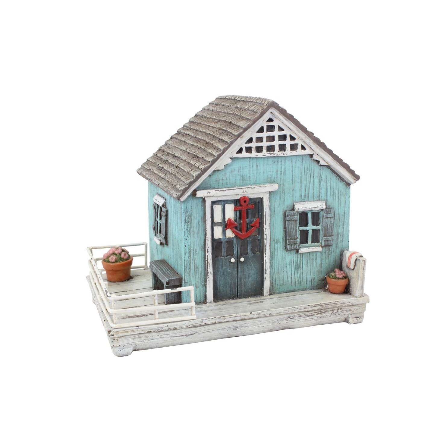 8.13" Resin Blue Fishing Shack Decorative Coastal Nautical Figure Figurine