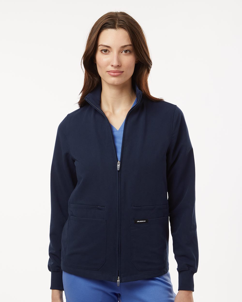さらに100円引き◆MISCHIEF◆MOCK NECK SHIRRING JACKET Jaanuu® Women's Ceri Essential Full-Zip 6 Pocket Scrub