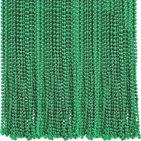 St Patricks Day Beads Necklace Bulk (72 Pack) Green Beads - St. Patrick's Day Gifts for Kids, 33" 7mm Kids Party Favor Supplies Costume Accessories by 4E's Novelty