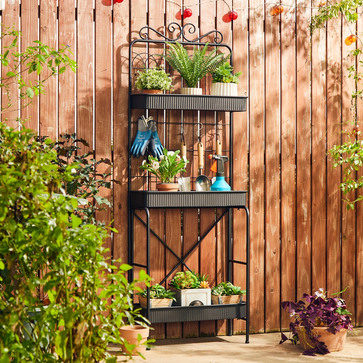 68&#x22;H Rectangular 3-Tiered Black Metal Plant Stand