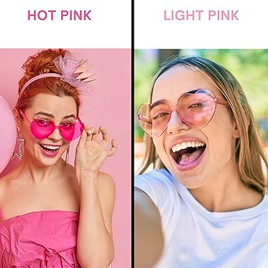4E&#x27;s Novelty Heart Shaped Sunglasses for Women (2 Pack) - Cute Pink Heart Sunglasses for Parties, Festival &#x26; Valentines Hot Pink Accessories for Women