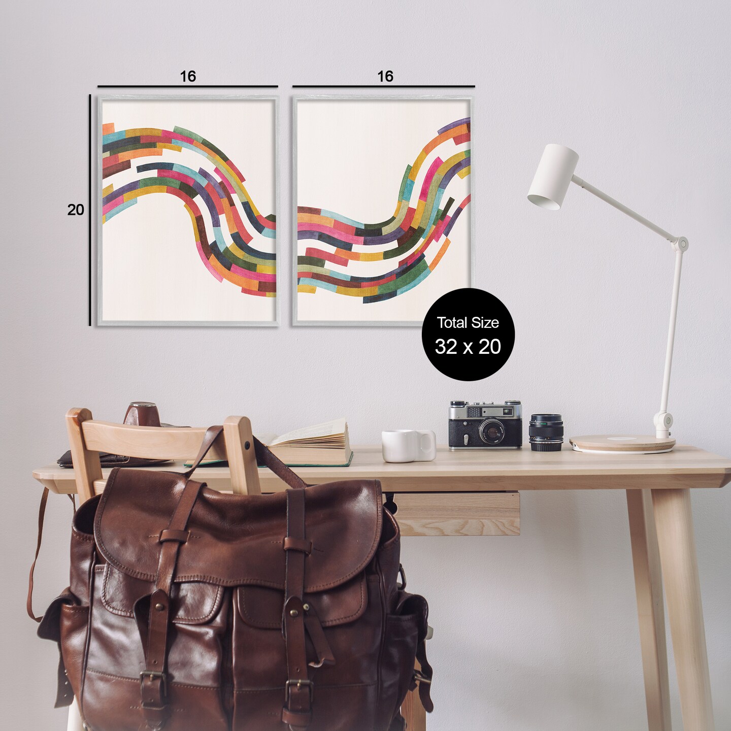 Stupell Industries Abstract Colorful Wave 2 pc Framed Giclee Wall Art Set Design by Grace Popp