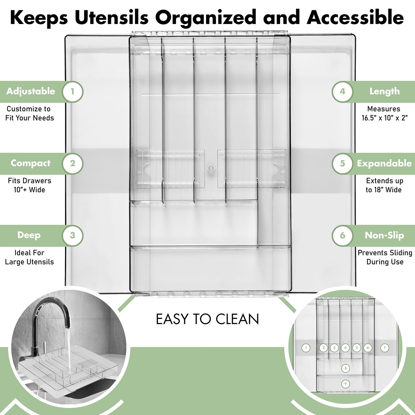Sorbus Large Silverware Organizer – Expandable Kitchen Drawer Organizer, Adjustable Utensil Organizer, Cutlery Tray for Forks, Knives, Spoons – Multipurpose Flatware and Kitchen Storage Solution