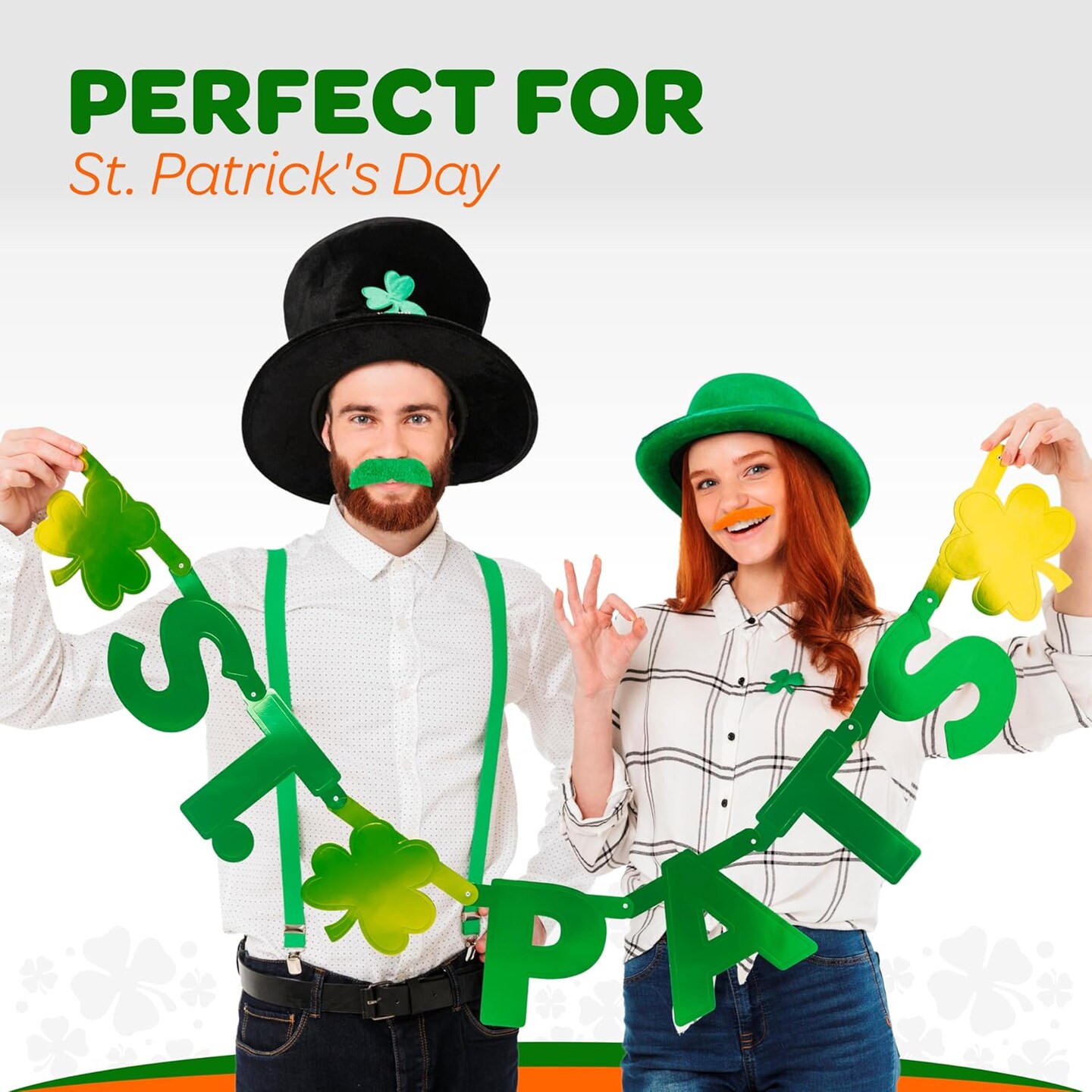 4E&#x27;s Novelty 48 Pack St. Patrick&#x27;s Day Mustache Green &#x26; Orange Mustaches Bulk Fake Beard Self Adhesive St Patrick Accessory Party Favor Supply