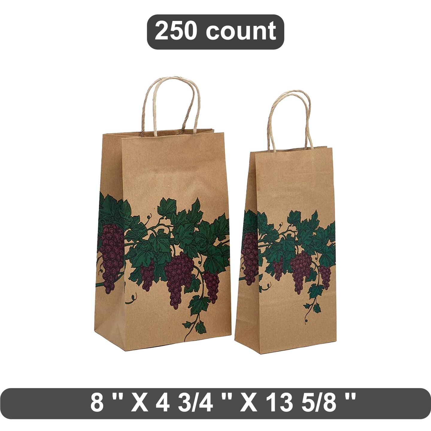 Elegant Grape Print Shopping Bag 8&#x22; x 4 3/4&#x22; x 13 5/8&#x22;