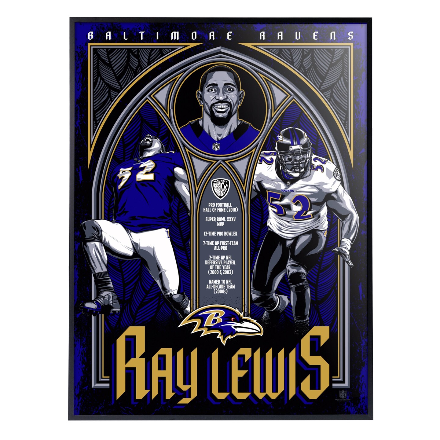 Phenom Gallery Baltimore Ravens Ray Lewis 18&#x22; x 24&#x22; Serigraph