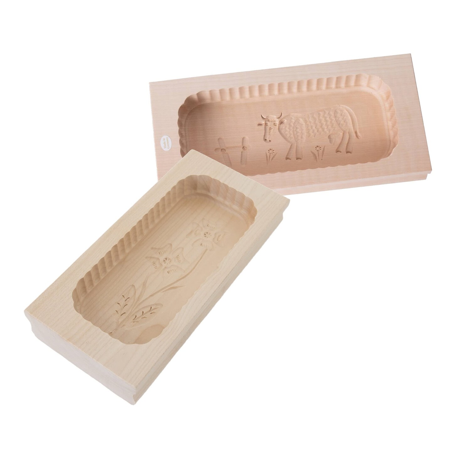 Hard Carved Wooden Rectangular Butter Mold Assorted Patterns Large 1 Pound