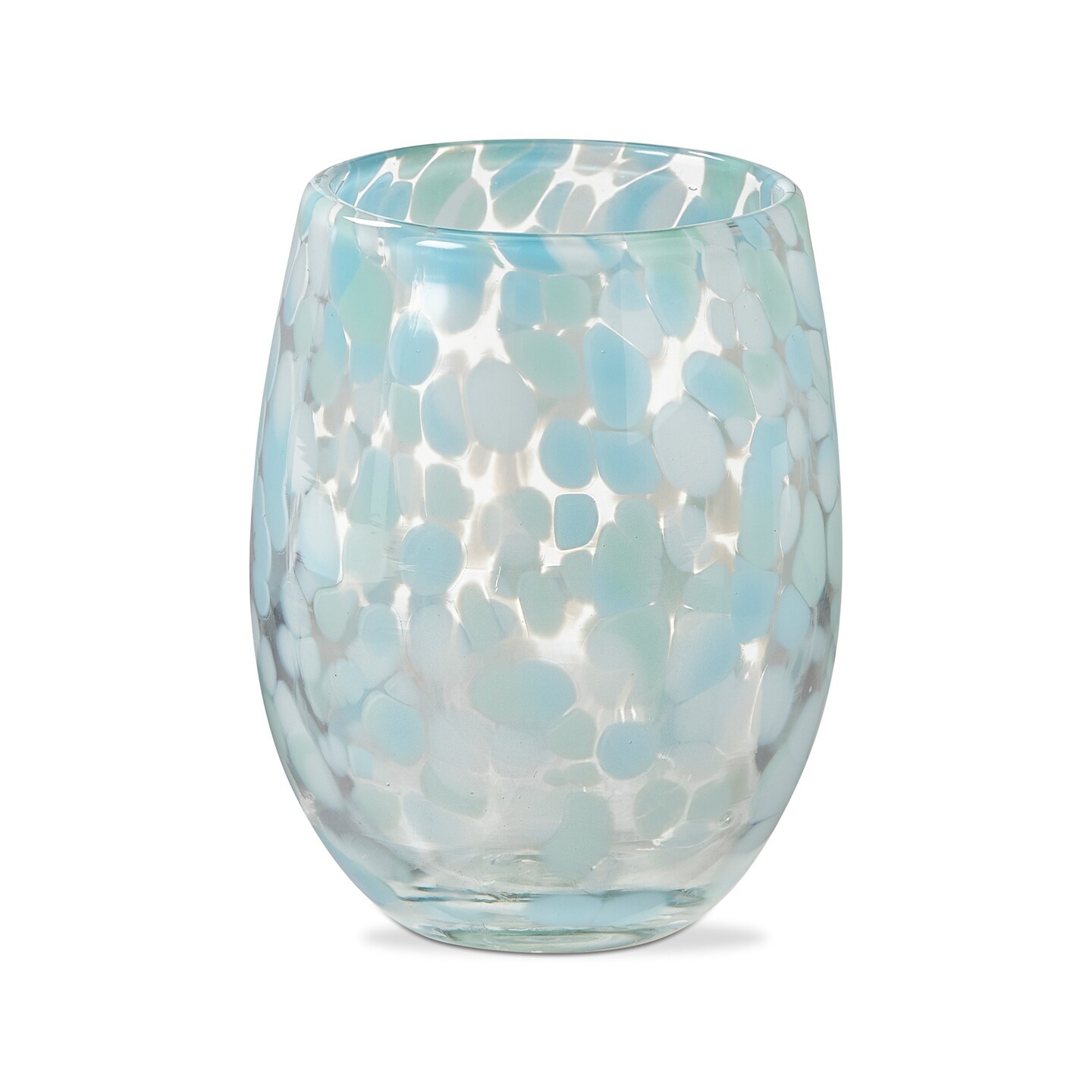 16 oz. Confetti Glass Stemless Wine Drinkware Aqua Blue and White Dishwasher Safe Beverage Glassware  Dinner Party Wedding