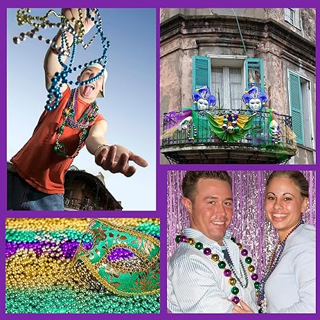 72 Bulk Mardi Gras Beads Necklaces - Purple, Green, Gold, 33 Inches Long, 7mm Thick, Party Favors, Costume Accessories by 4E&#x27;s Novelty