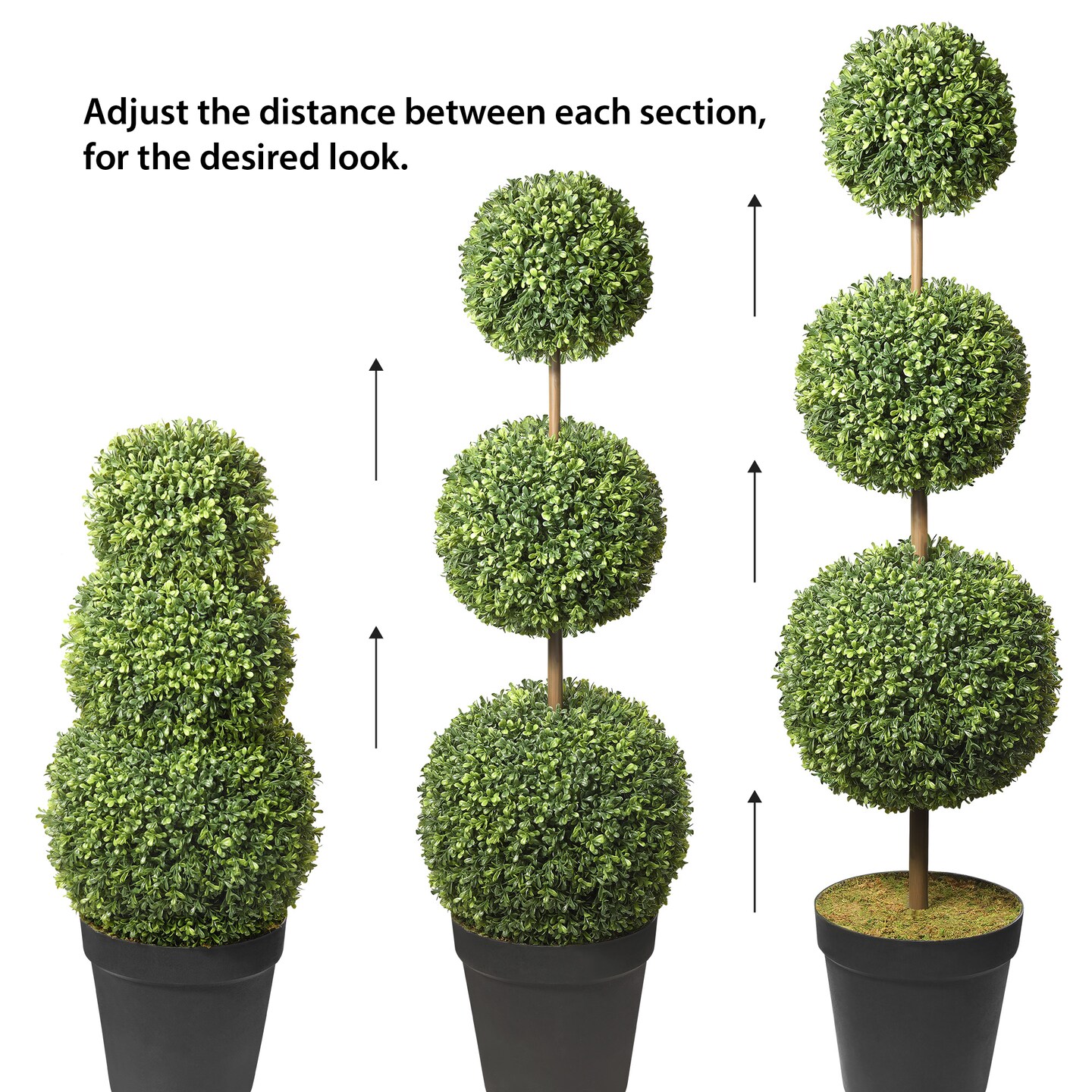 Haute Decor Adjustable Artificial Topiary - Includes 1 Artificial Boxwood Topiary for Front Porch - Adjust The Space Between Topiary Balls - Available in Triple or Double Styles