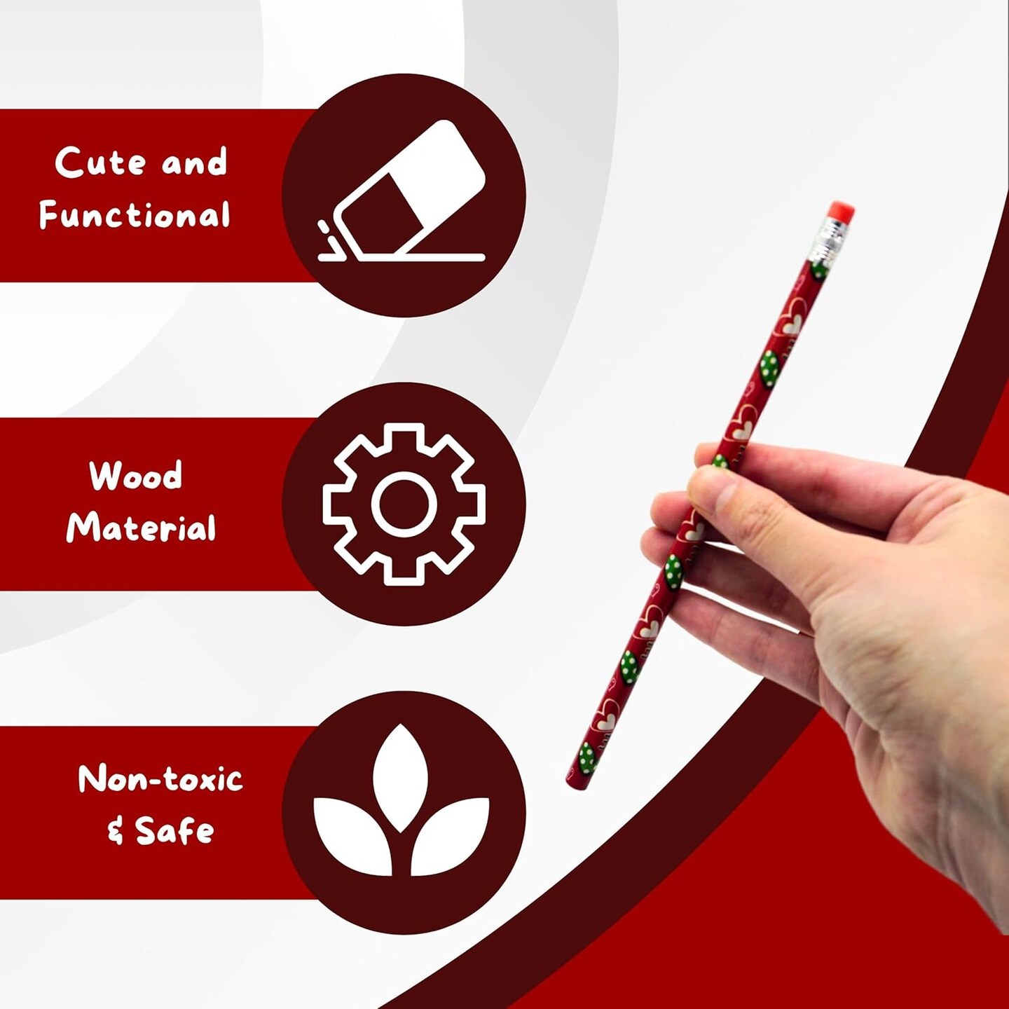 4E&#x27;s Novelty 36 Pack - Valentines Pencils for Kids, Bulk with Erasers, Heart Themed Party Favors