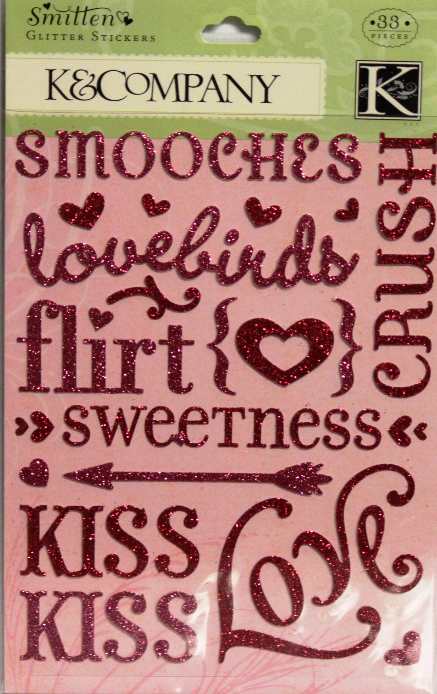 K &#x26; Company Smitten Die-cut Glitter Word Stickers-Double Pack