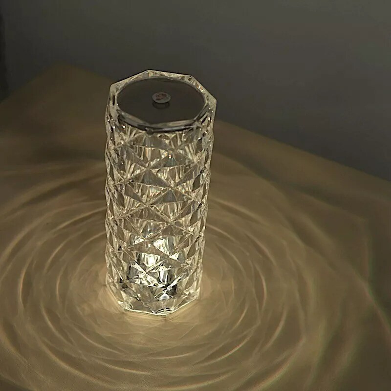 Clear 9" Acrylic Crystal TABLE LAMP USB Rechargeable Rose LED Light Party Home